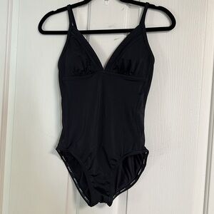 SPEEDO V Neck Black One Piece Swim Sz Med